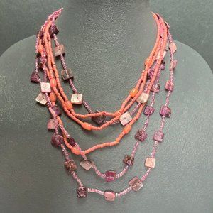 Retro BoHo Statement Necklace pink Purple Multistr